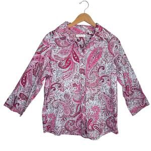 Coldwater Creek Boho Pink Paisley Blouse Top Button Up Womens SZ 1X Plus Mature